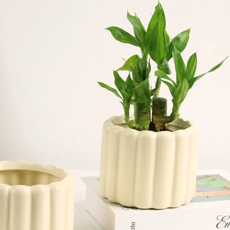 Creative European Style Ceramics Small Flowerpot, Minimalist Home, Living Room, Courtyard Decoration, Circular Striped Vase, 1Pc