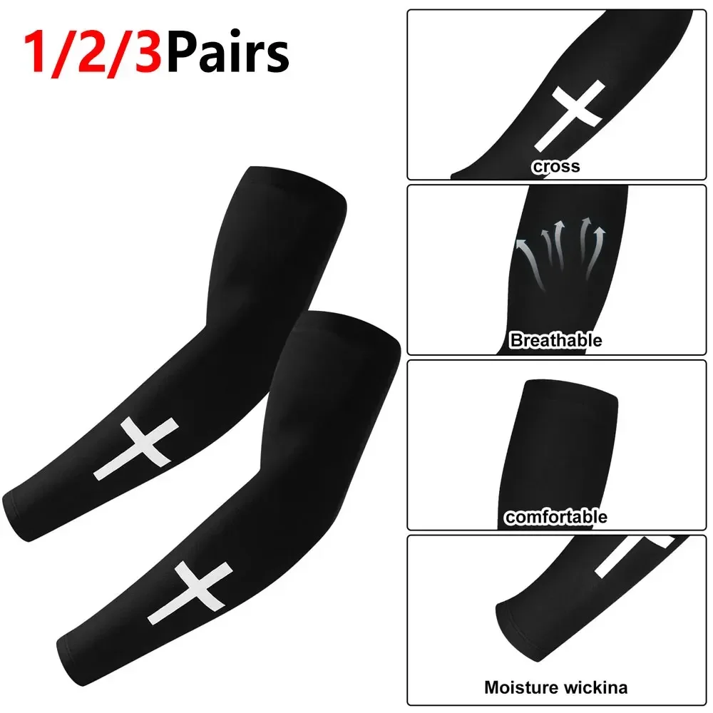 1/2/3Pairs Christian Themed Cooling Arm Sleeves, UPF50+ UV Protection Compression Sleeve, Non Slip Elastic Arm Guards for Work