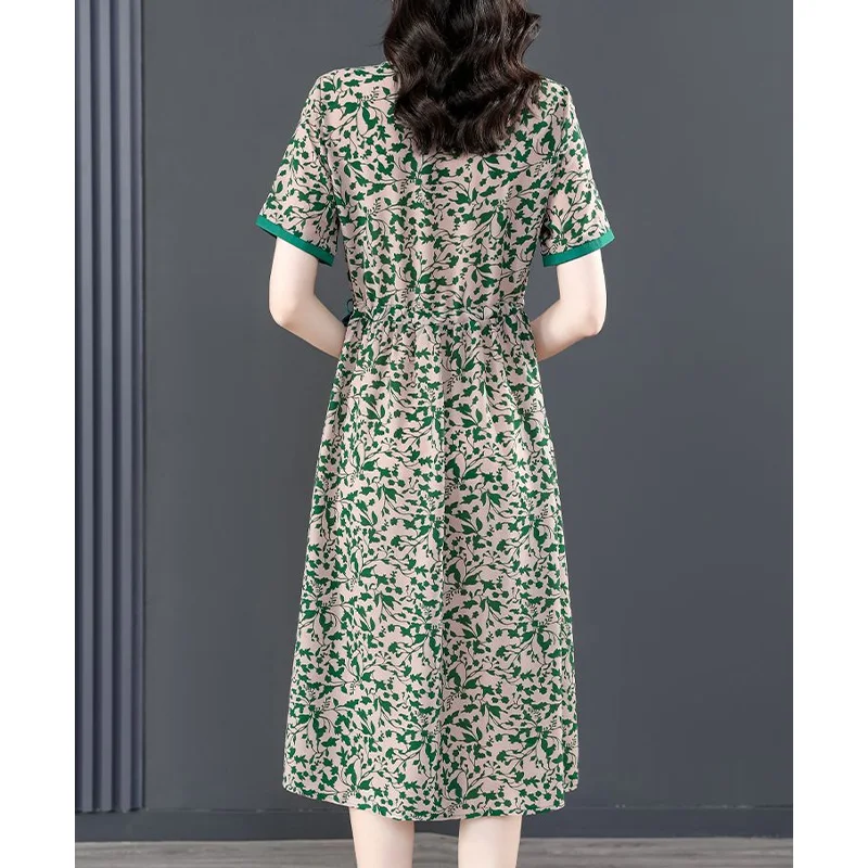 Vestido informal con estampado de contraste para mujer, prenda minimalista con cuello en v, cintura con cordones, para vacaciones, novedad de 2023