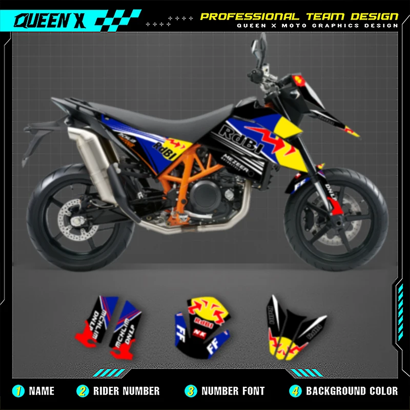 

Queen X MOTOR Motorcycle Graphics Background Decals Stickers Kits For KTM SMR690 R 2007 2008 2009 2010 2011 690 SMR-R 003