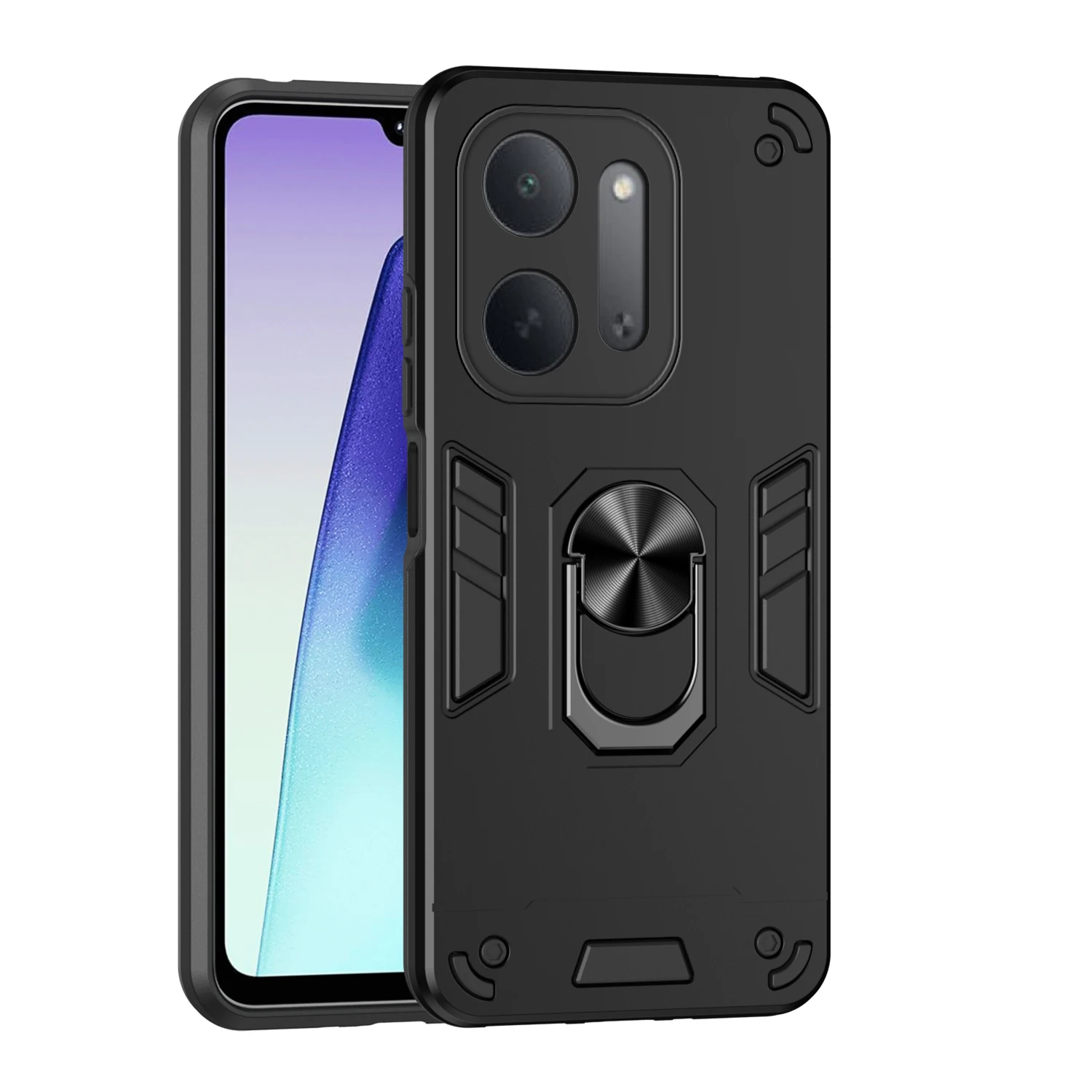 Rugged Armor Case for Redmi 17 4G 5G 17C 5G Heavy Duty Shockproof Cover with 360° Rotating Metal Ring Stand, Magnetic Car Mount