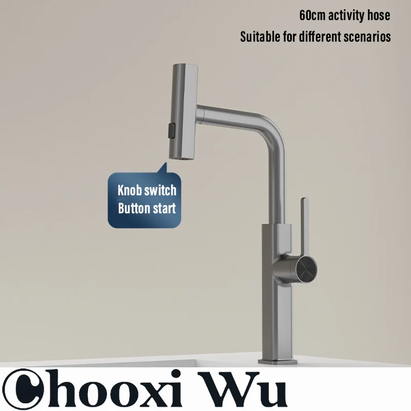 CHOOXIWU - Waterfall Raindance Kitchen Sink Faucet Pull-Out 304 Stainless Steel 360° Swivel Hot and Cold Water Mixing Faucet