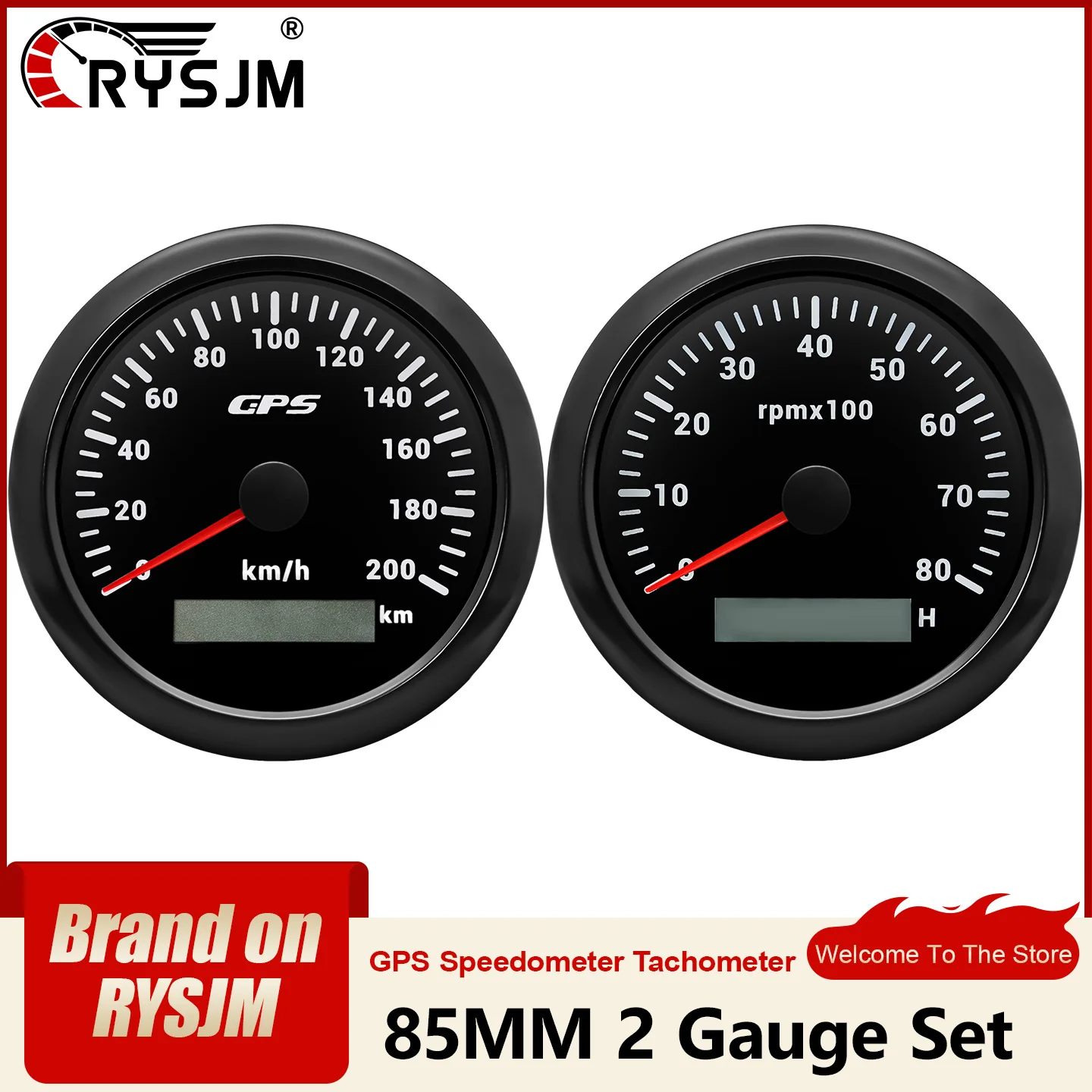 85mm GPS Speedometer Tachometer 2 Gauge Set 30-200KM/H 3000-8000RPM with GPS Antenna 7 Colors Backlight Odometer for Universal