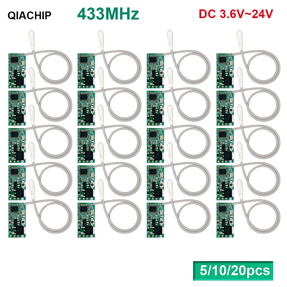 

QIACHIP 10pcs 433.92Mhz Universal Wireless DC 3.6V-24V Remote Control Switch 1 CH RF Relay Receiver LED Light Controller DIY Kit