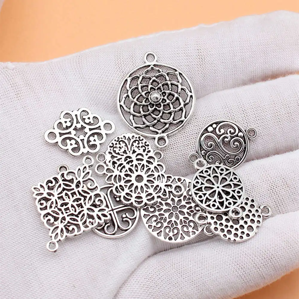 Charms For Jewelry Making Antique Silver Color Motif Connector Charms Collection  Items Accessories 11pcs