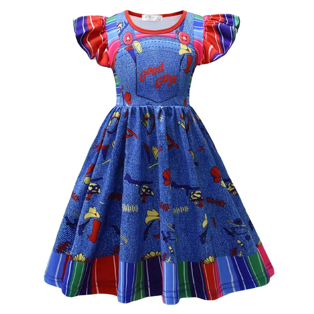 Chucky Cosplay Role Play Kids Dress Costume Horror Movie TV Chucky Fantasy Casual Children Skirts Fancy Dress Up Party Disguise