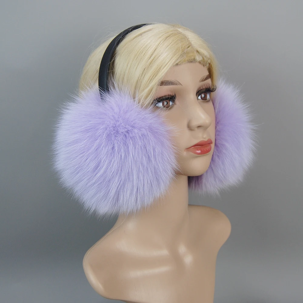 Winter Women Warm Real Fox Fur Earmuffs Girl's Earlap Ultra Large Ladies Plush Earmuff Luxury Ladies Fox Fur Earmuffs