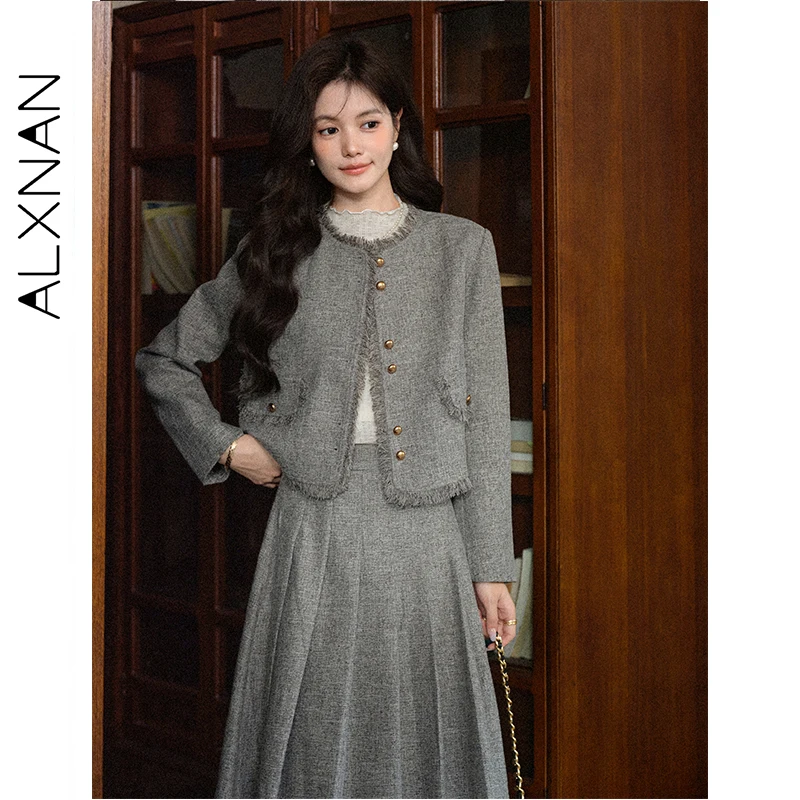 

ALXNAN Women's Coat Metallic Buttons Fringe Trim Regular Shoulder Jackets Elegant Versatile Commuting Official Lady Coat L57911