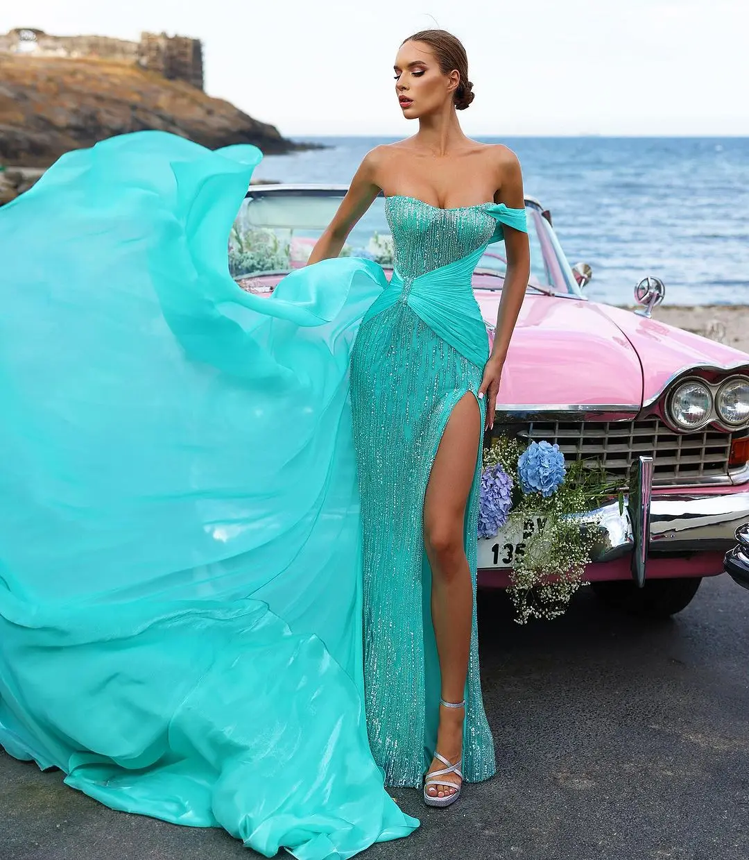 Sweetheart Mermaid Evening Dresses Elegant One Shoulder Prom Dresses For Women High Side Slit Dress Occasion Cocktail Gowns