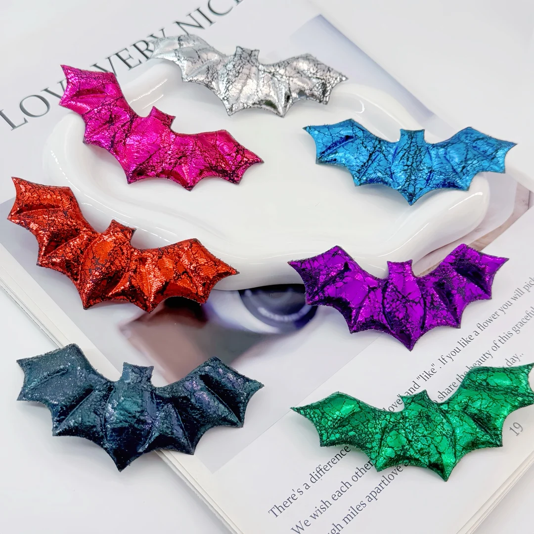 30 unids/lote 10*4,3 CM Halloween brillante demonio murciélago apliques acolchados para DIY disfraz de Halloween pinza para el pelo de vampiro parche decorativo