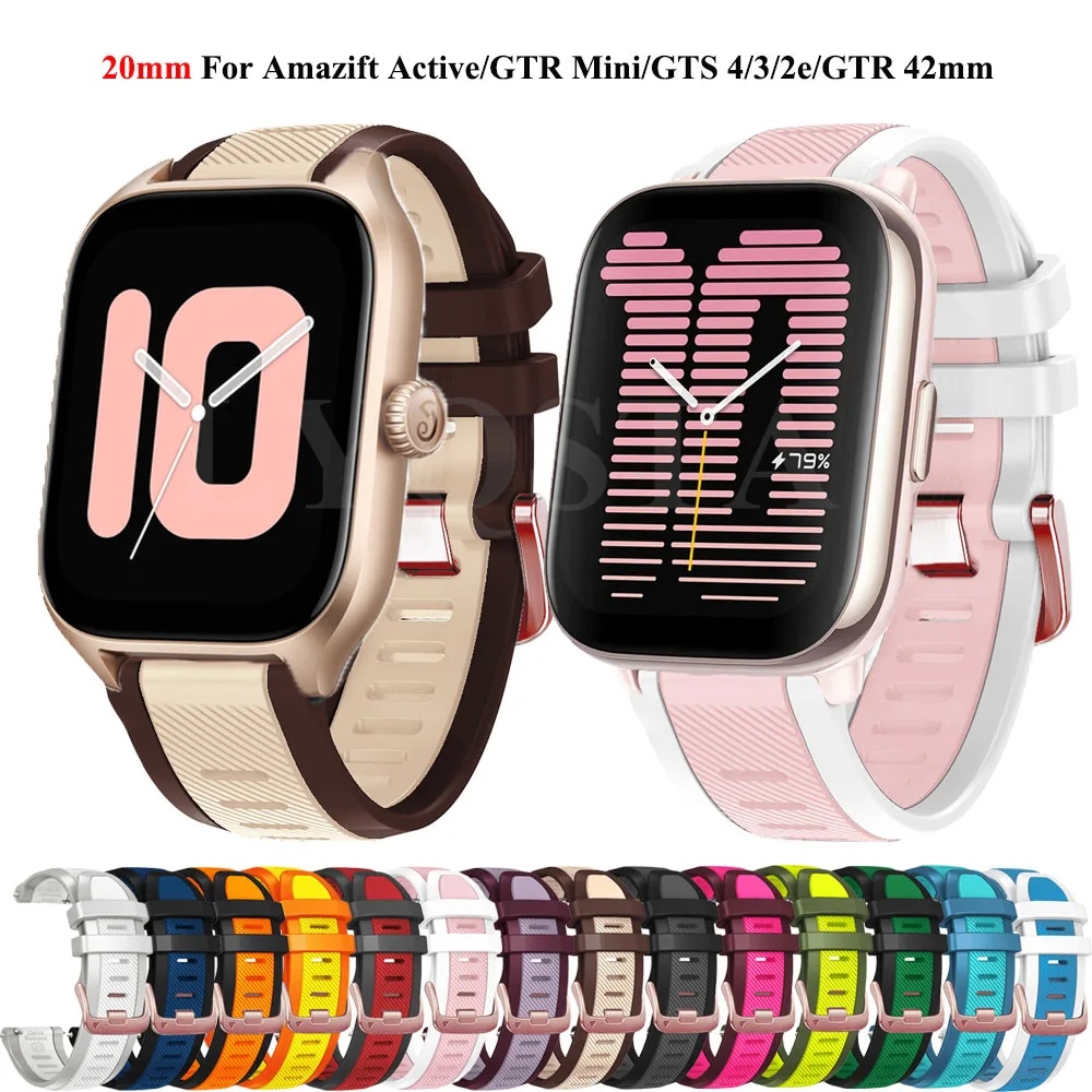 For Amazfit Active/Bip3 Pro/S Lite/U Pro/GTR 42mm Correa 20mm Silicone Band Strap For Amazfit GTS 4 Mini/2E 3 Wristband Bracelet