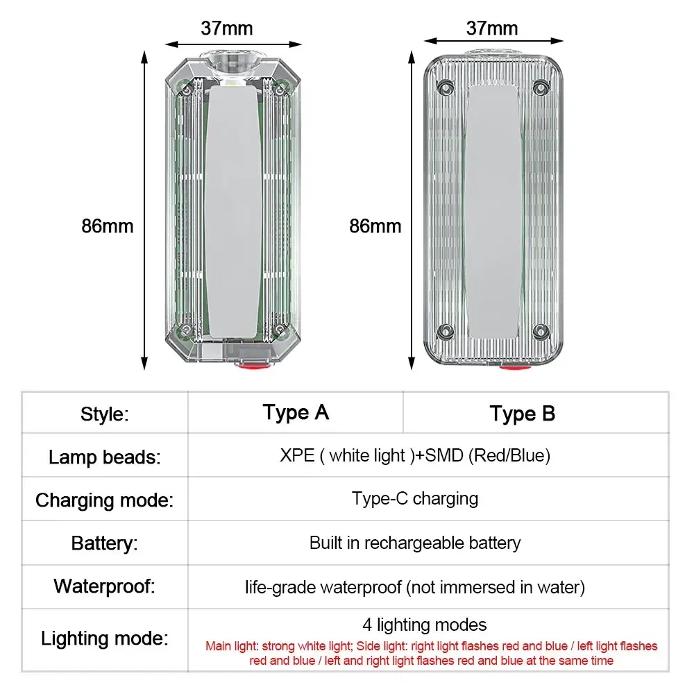 LED ستروب تحذير ضوء الشرطة الكتف كليب مصباح يدوي في الهواء الطلق تشغيل ضوء USB قابلة للشحن خوذة أمان مصباح العمل الأحمر والأزرق