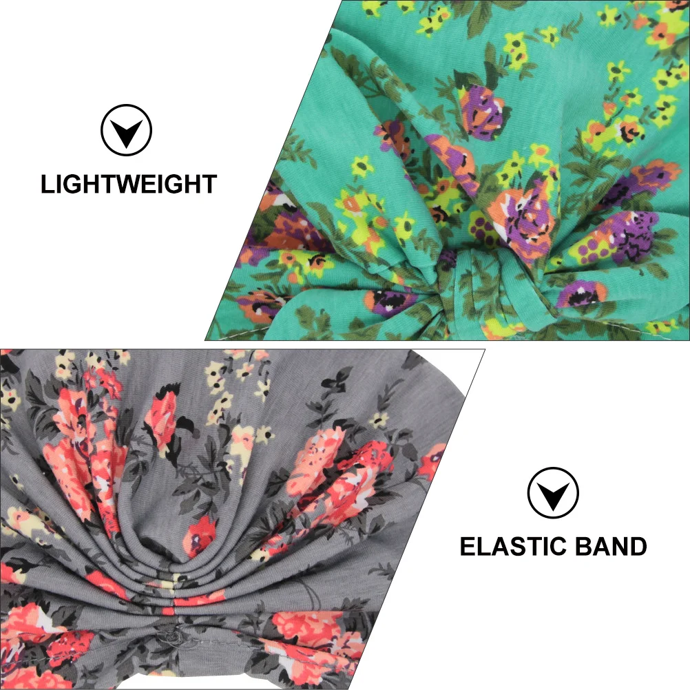 

2Pcs Lovely Kids Bunny Ear Bowknot Printed Sleeping Cap Child Headwear Hat Lovely Baby Hat Sleeping Cap