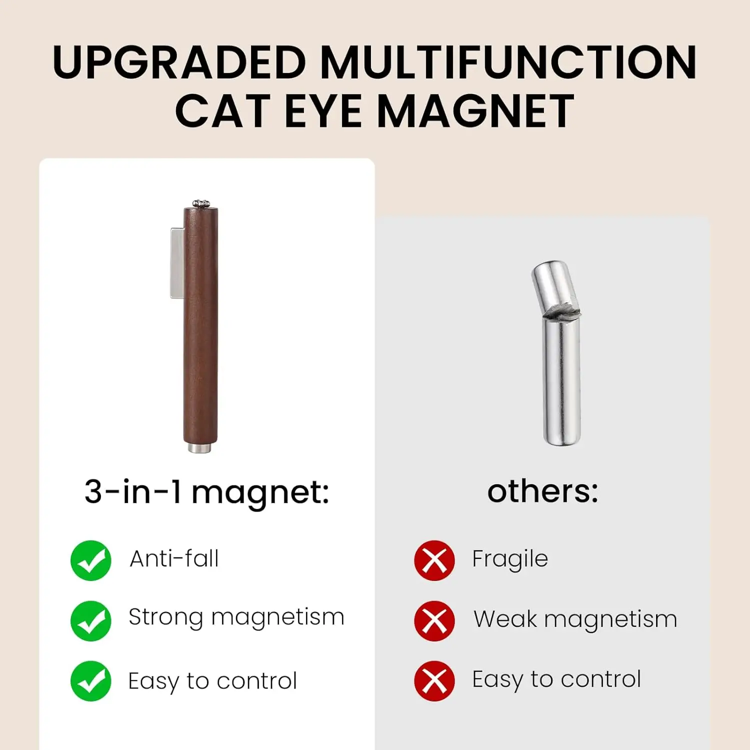 3-in-1 Cigar Shape Nail Magnet - Large Cylinder High Gauss Tool for Cat Eye Aurora Gel Nail Art Design