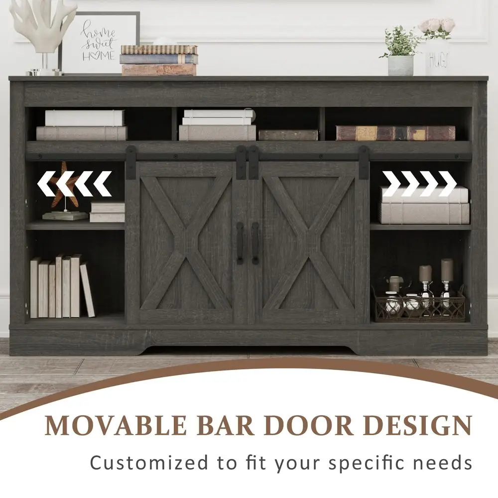 Farmhouse TV Stand for 65 Inch TV, 34 Tall Entertainment Center with Sliding Barn Doors, Rustic Wood Media Console Storage Cabi