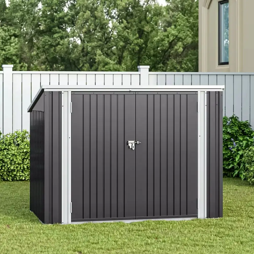 5.5 x 3.5 ft Charcoal Black Metal Shed Garden Storage Shed Bin Store Bike Storage with Double Door