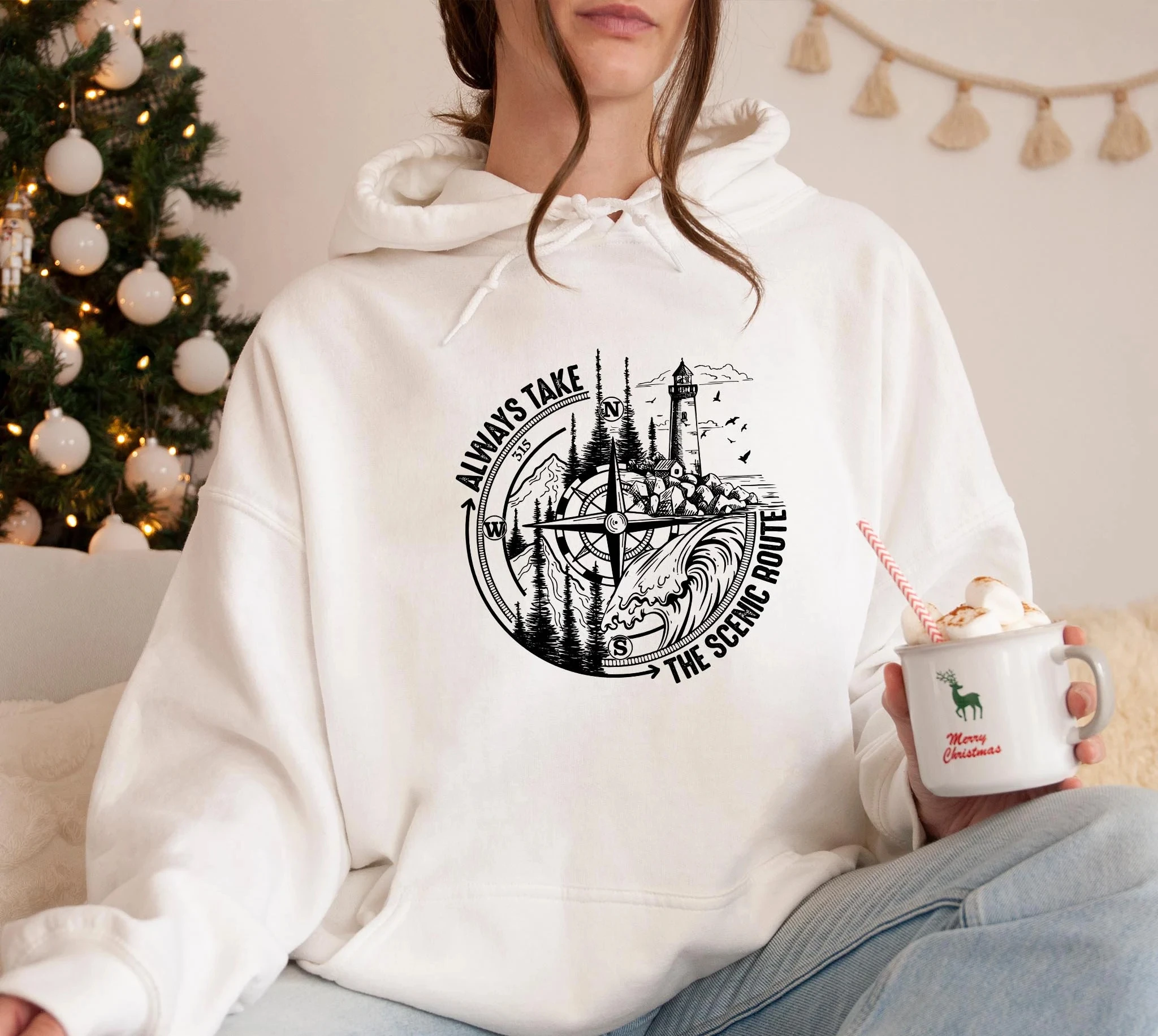 

Always Take The Scenic Route Hoodie Sweatshirt Women Long Sleeve Sweatshirt Pullover Outdoor Tops Fashion Autumn Winter Clothing