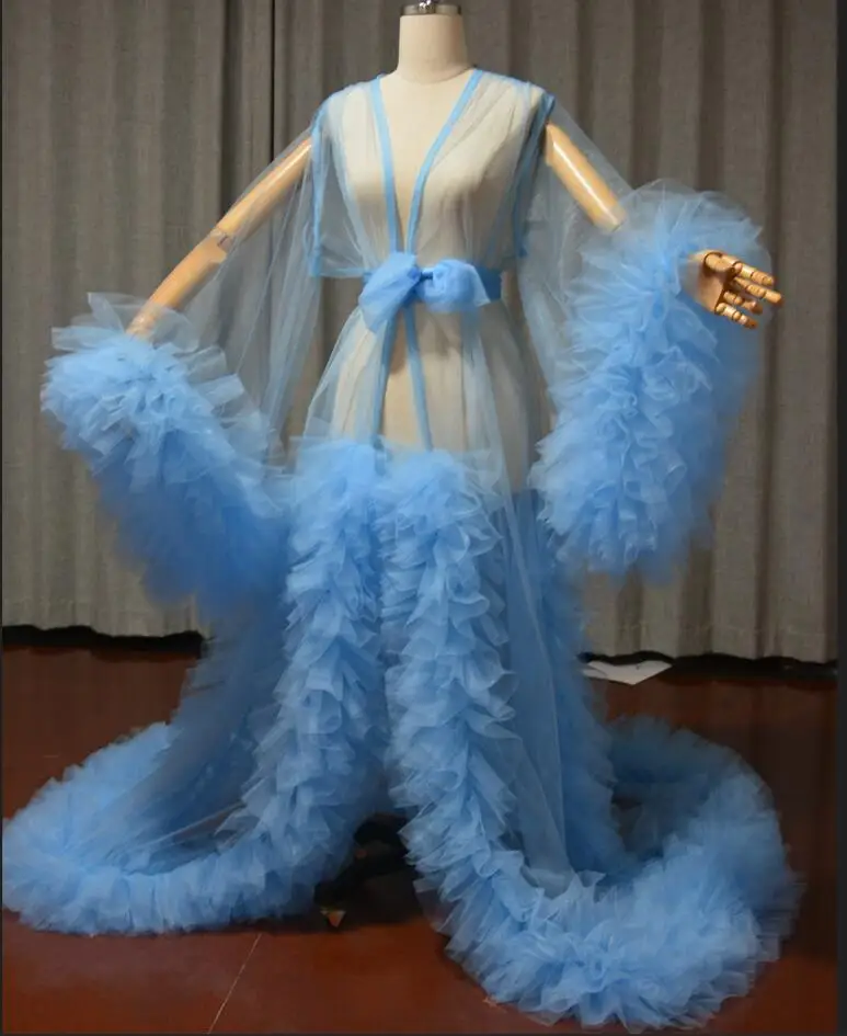 Robes de chambre longues en tulle pour femmes, vêtements de nuit moelleux, robe sur mesure, chaud, ALTERS, séance photo, fête d'anniversaire, patients sexy