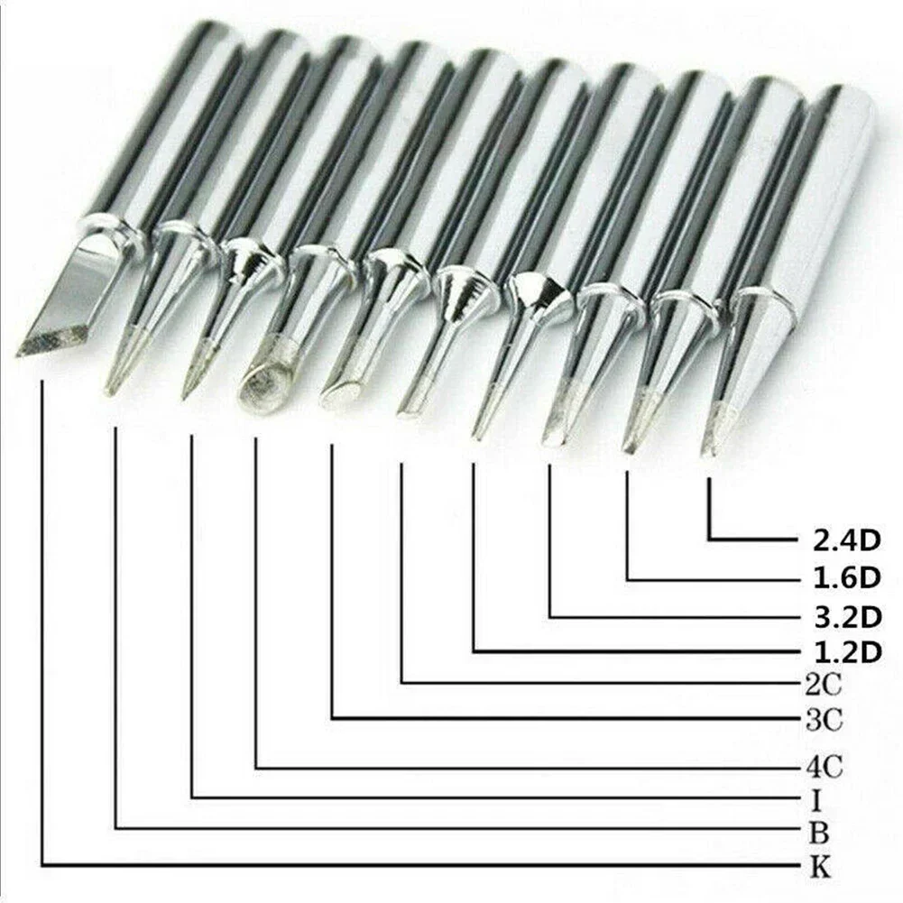 10pcs 900M-T Soldering Iron Tip Set Copper 900M-T Soldering Iron Head Bracket Lead-Free Replacement Tips For Welding Accessories