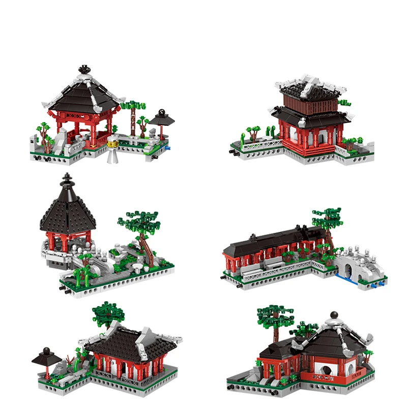 Famous Chinese Classical Suzhou Architecture Building Block 6in1 China Garden Brick Toys Collection Construction Model For Gift