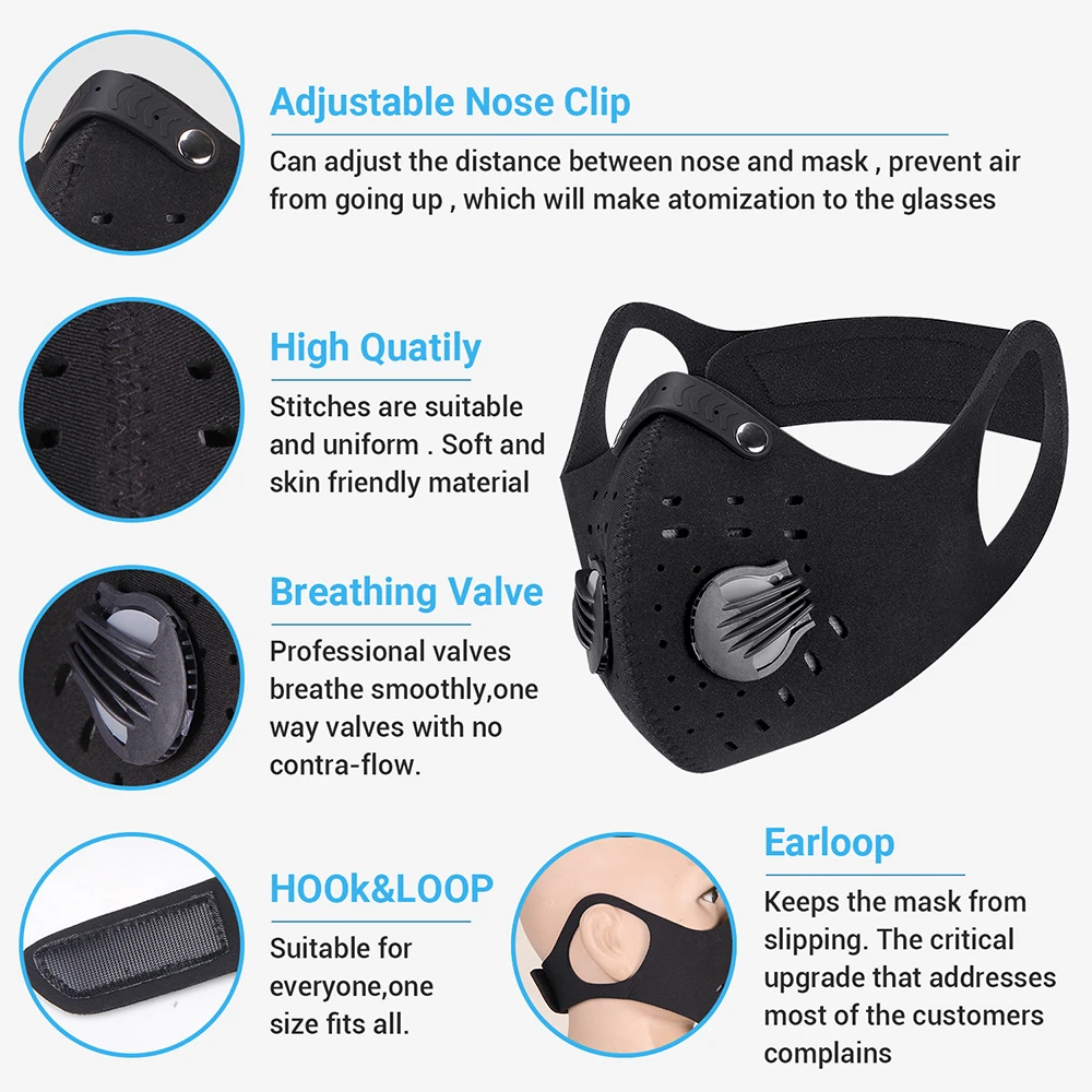 Cycling Mask Activated Carbon Anti-Pollution Masks Breathing Valve Protective Cycling Mask With Filter Windproof Dust Mask