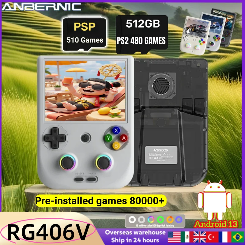 ANBERNIC RG406V Retro Handheld Game Video Player Console 4inch IPS screen Android 13 Bluetooth WIFI 8G+128G 512G PSP PS2 RG 406V