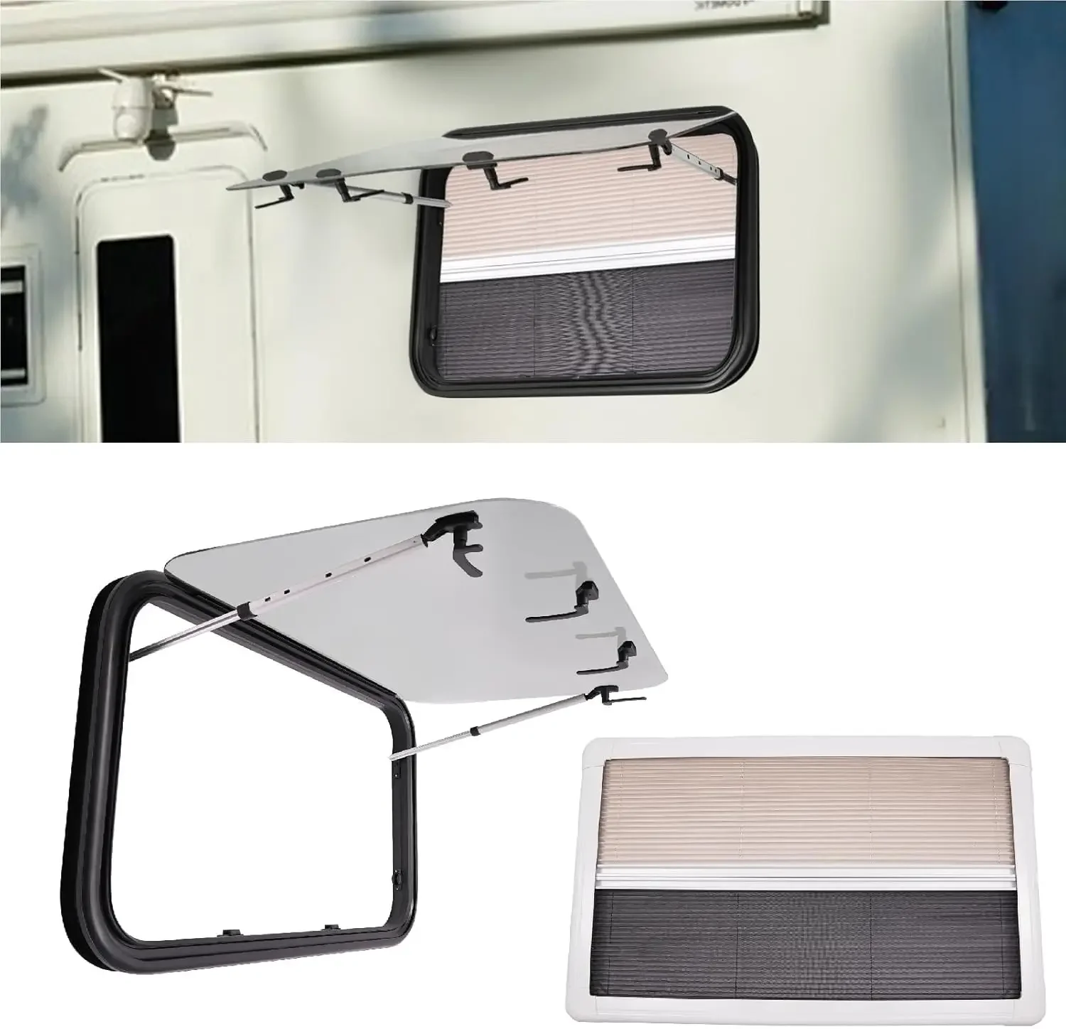 

Black/White RV Exit Window - Spray-Coated Surface, Rounded Corners, 4 Practical Handles, Easy Installation for RVs/Trailers