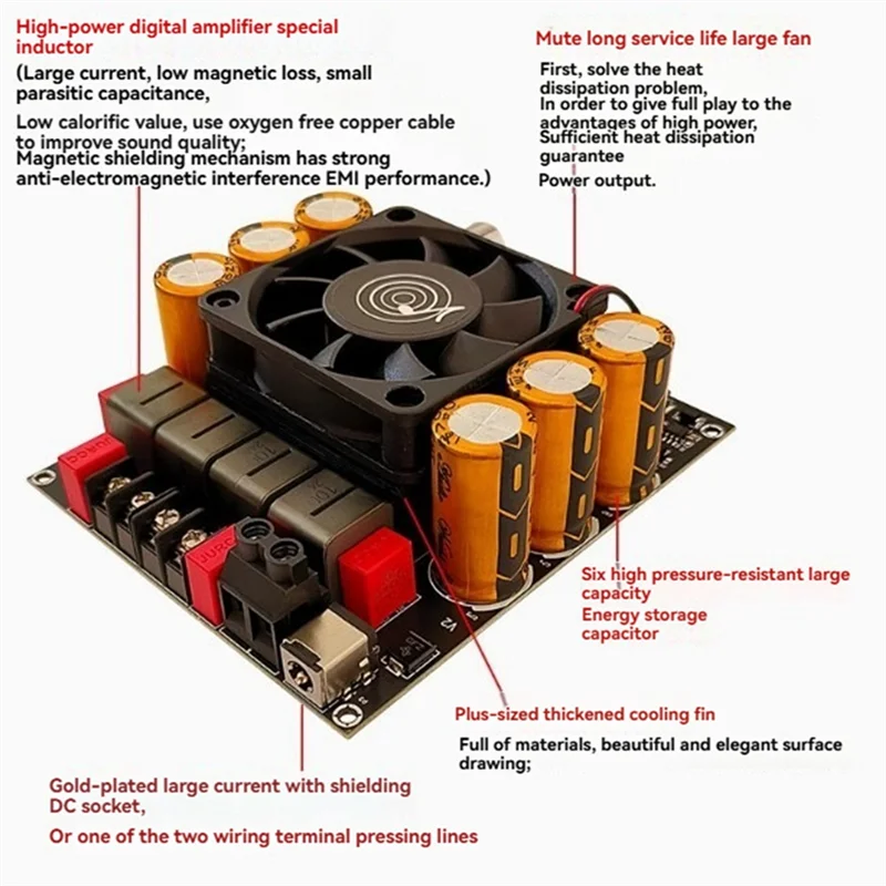 FULL-ZK-6002 مضخم الصوت مجلس 2.0 ستيريو مع تعديل التردد العالي والمنخفض 600 واط + 600 واط TPA3255