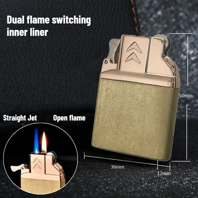 Double Fire Switch Brass Butane Lighter, Windproof Replaceable Movement Gas Inflatable Insert - Conventional Lighter Accessories