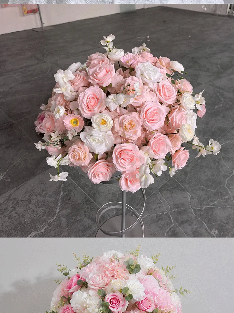 Künstliche rosa Rosenblumenkugel-Arrangement Hochzeitstisch-Mittelstück Luxus-Bankett-Event Heimparty Esstisch-Blumendekoration – Detail 4