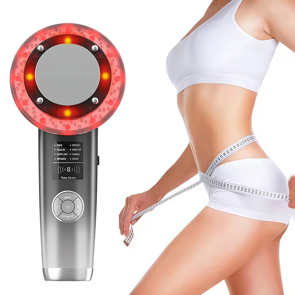 

8 в 1, ультразвуковая кавитационная машина для сжигания жира, лица, тела, похудения, вибрирующий лифтинг, EMS-массажер, антицеллюлитная светодиодная терапия