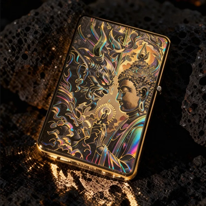 Hot Style Double-sided Gilt Painted Shenlong Retro Creative High-end Ultra-thin Kerosenes Lighter High-end Gift Gadgets for Men
