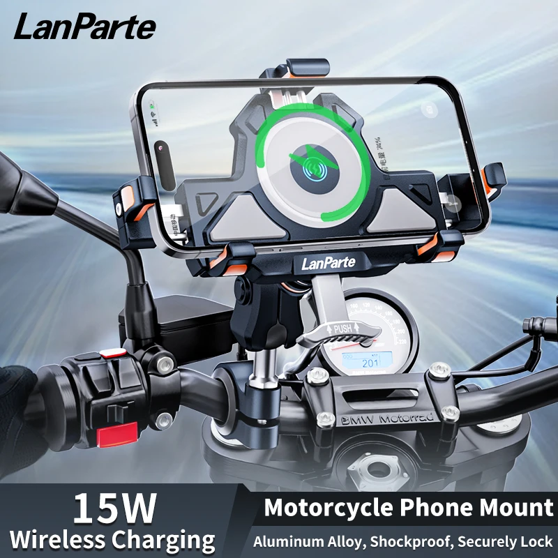 Lanparte Motorcycle Bike Phone Holder Mount Aluminum Alloy with Vibration Dampener ATV/ UTV Bike Scooter Handlebar GPS Clip