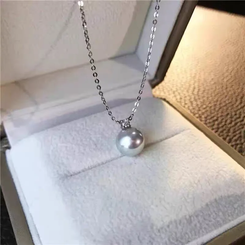 

Ожерелье с подвеской из жемчуга Акойя Ханадама 8-10 мм, королевский стиль, 18-каратное золото, серебристо-серое, синее жемчужное ювелирное изделие, подарок