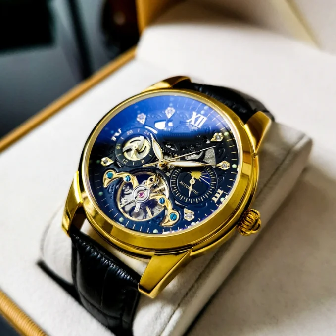 Montre mécanique entièrement automatique pour homme, montre à tourbillon étanche, montre évidée à la mode, 2024 nouveau