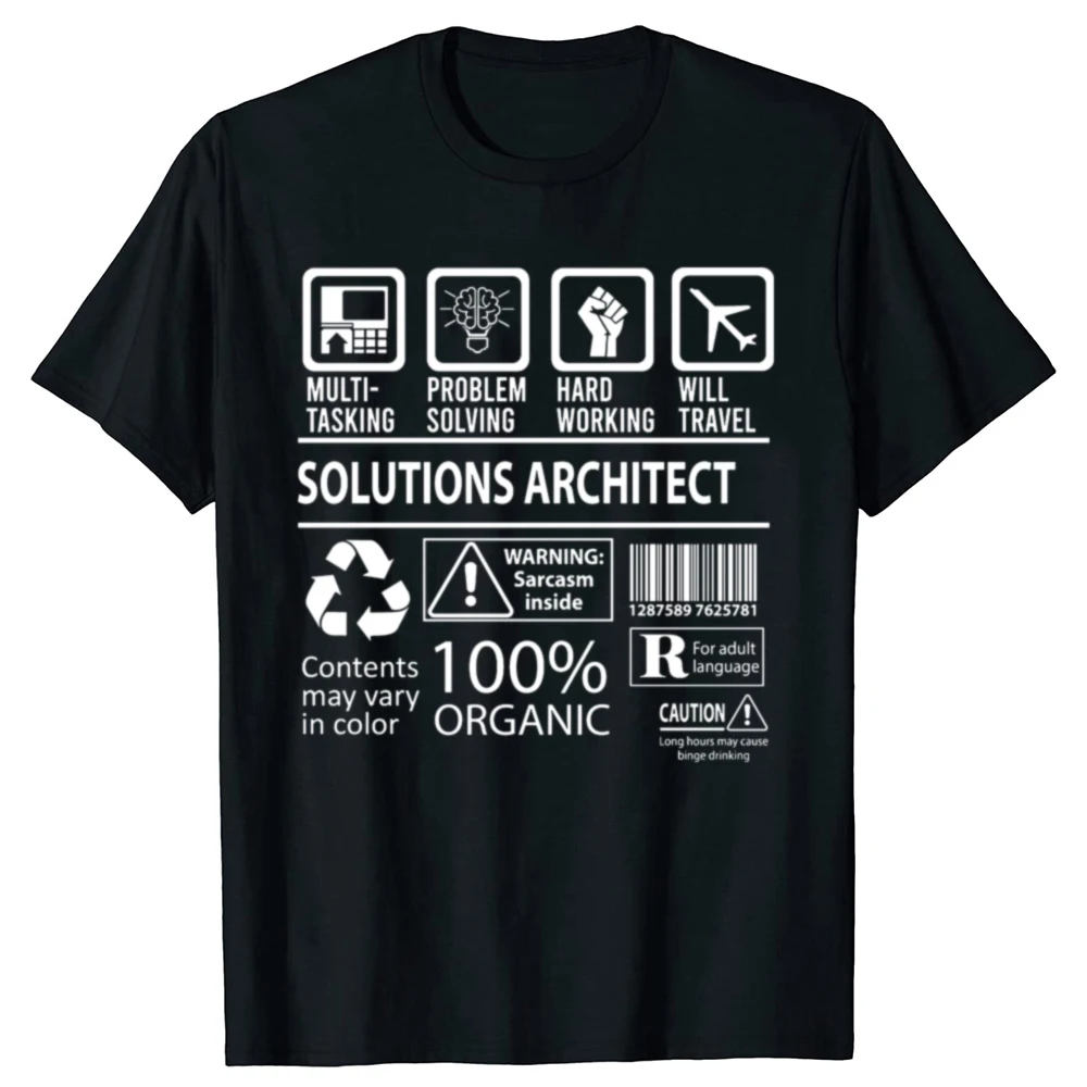 Funny Solutions Architect Graphic T-shirts Men Women's Fashion Casual Tshirt 100% Cotton Loose Oversized Father Dad T Shirt