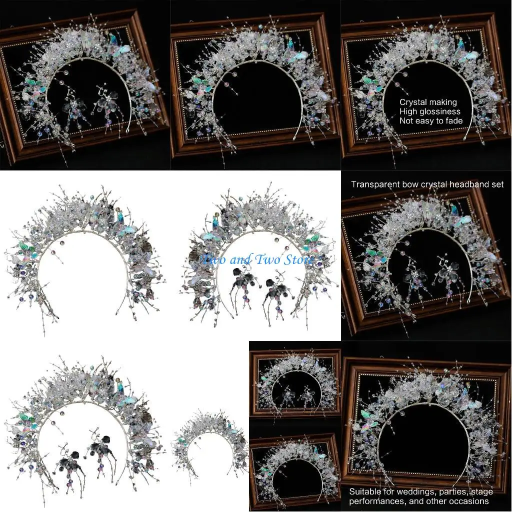 

HX6F Crystal Flower Headband Fashion Ear Clip Party Hairband Elegant Wedding Hairhoop