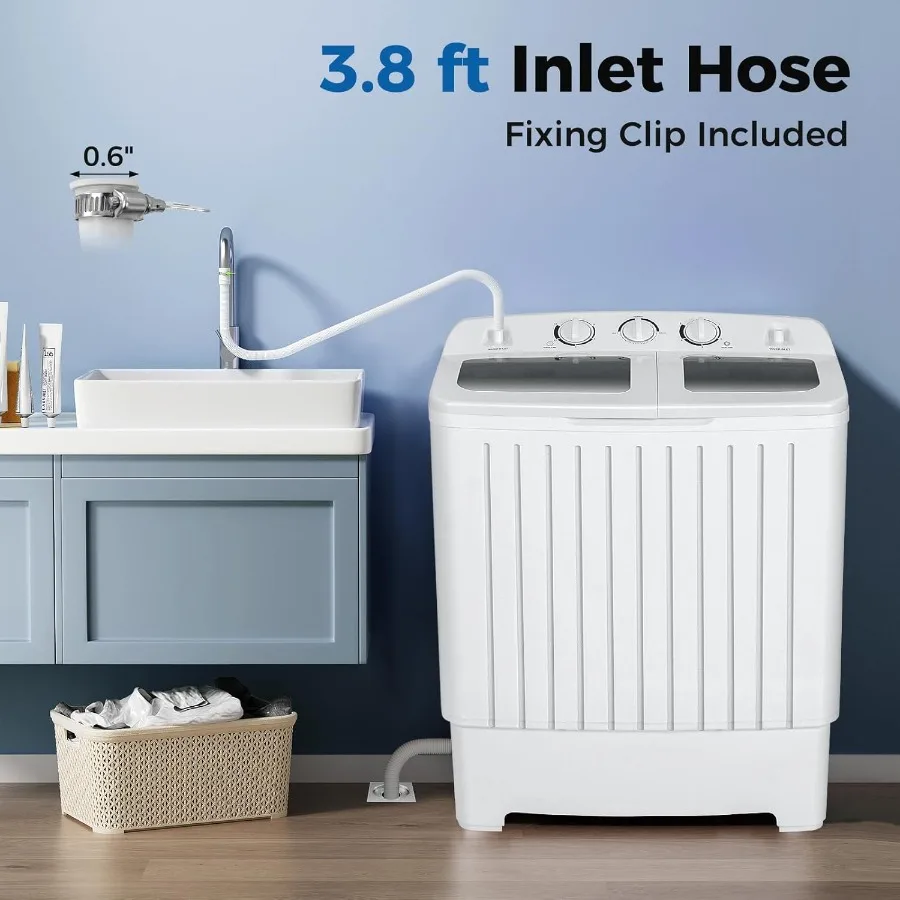 حوض مزدوج للغسالة المحمولة بسعة إجمالية 20 رطلاً يتميز بغسالة غسيل مدمجة بوزن 12 رطلًا ودوارًا (8 رطل) متينة