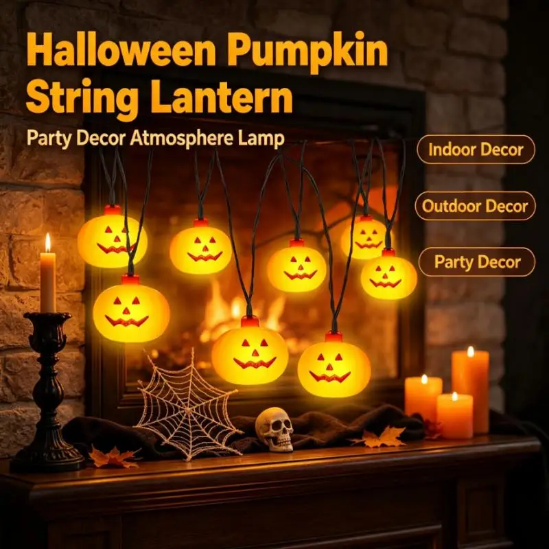 Battery Powered Halloween Pumpkin String Lights 20LED, Jack-o-Lantern Garland for Outdoor Indoor Party Autumn Festival