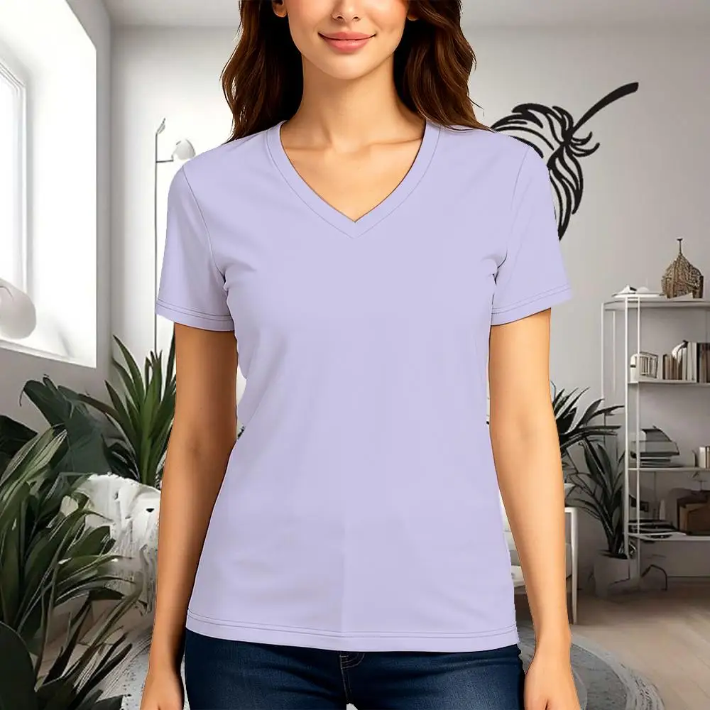 

Women's Simple Solid Color V-neck Short-sleeved Basic Style Fitted Breathable T-shirts Summer Fashion Everyday Versatile Tops