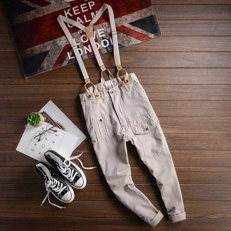 

Мужские повседневные брюки в стиле ретро, модные брендовые брюки слим-фит со съемными бретелями в британском стиле, мужские брюки с поясом, прямые брюки