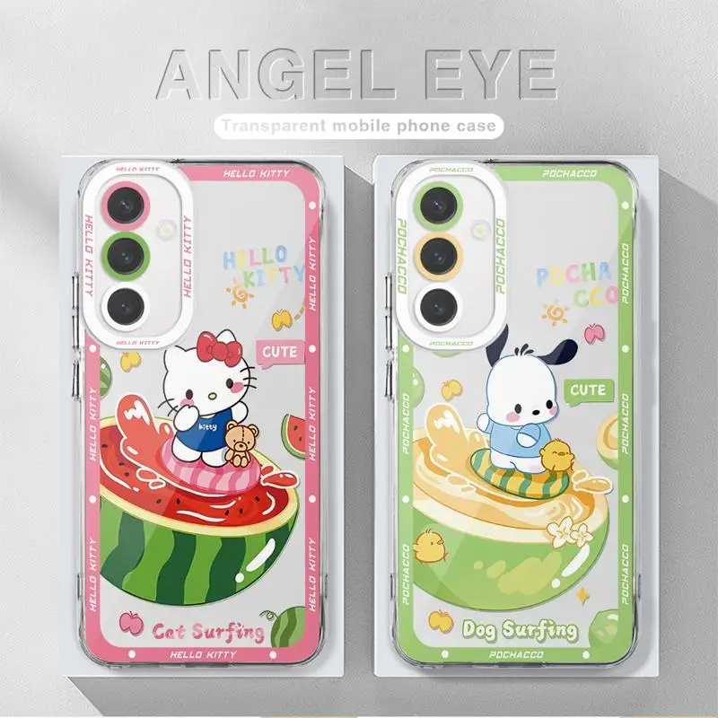 Custodia per telefono per Samsung A55 5G A25 A22 A15 A34 A14 A71 A52 A50 A12 A13 A32 A31 A73 Cover trasparente funda Kuromi Melody Hello K-kittys