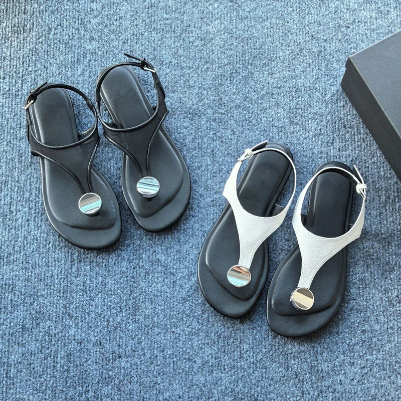 Welken minimalistische Sommer echtes Leder flache offene Zehensandalen Französische Mode Damen vielseitige Retro Sandalen Schuhe Frauen