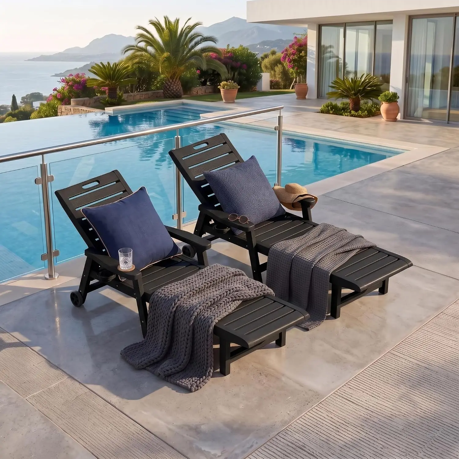 Outdoor Chaise Lounge Chairs set of 2,5-Position Adjustable Backrest, Waterproof Lightweight PP Resin Patio Lounge, Customized