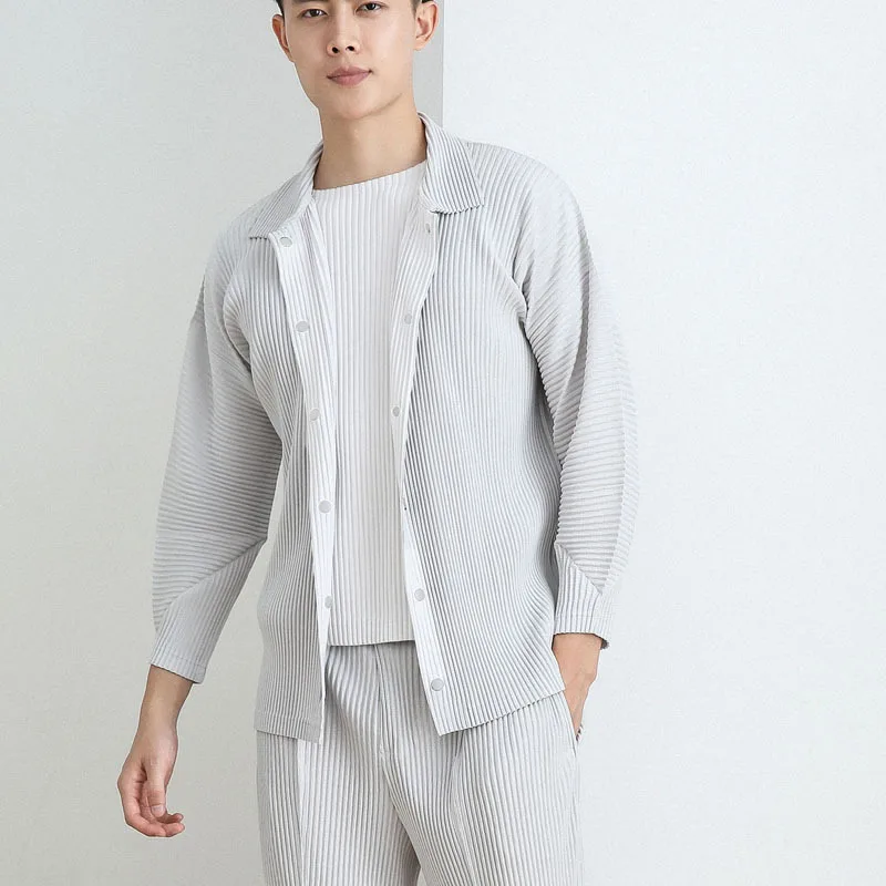Miyake Pleated Original Solid Shirt Men's Long-sleeved Pleated Jacket 2025 Spring Summer Idle Jacket Black Sense Light Luxury