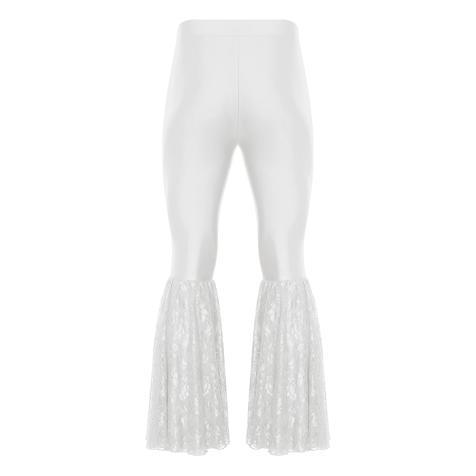 Men's Latin Dance Long Pants Lace Patchwork Bell-Bottom Disco Pants Elastic Waistband Flared Trousers for Halloween Theme Party