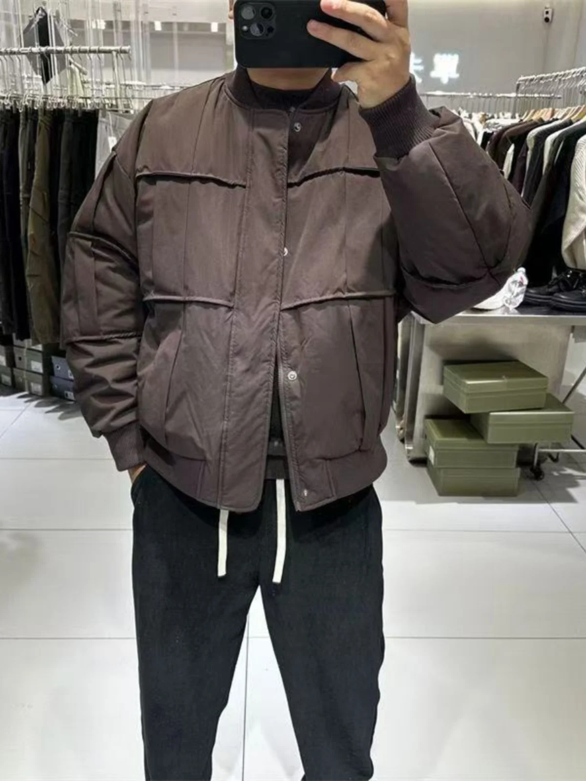 

2024 Winter New Sle Men's Baseball Collar Loose Warm American Cotton Jaet Simple Match Trendy Splicing Design Stand Fit