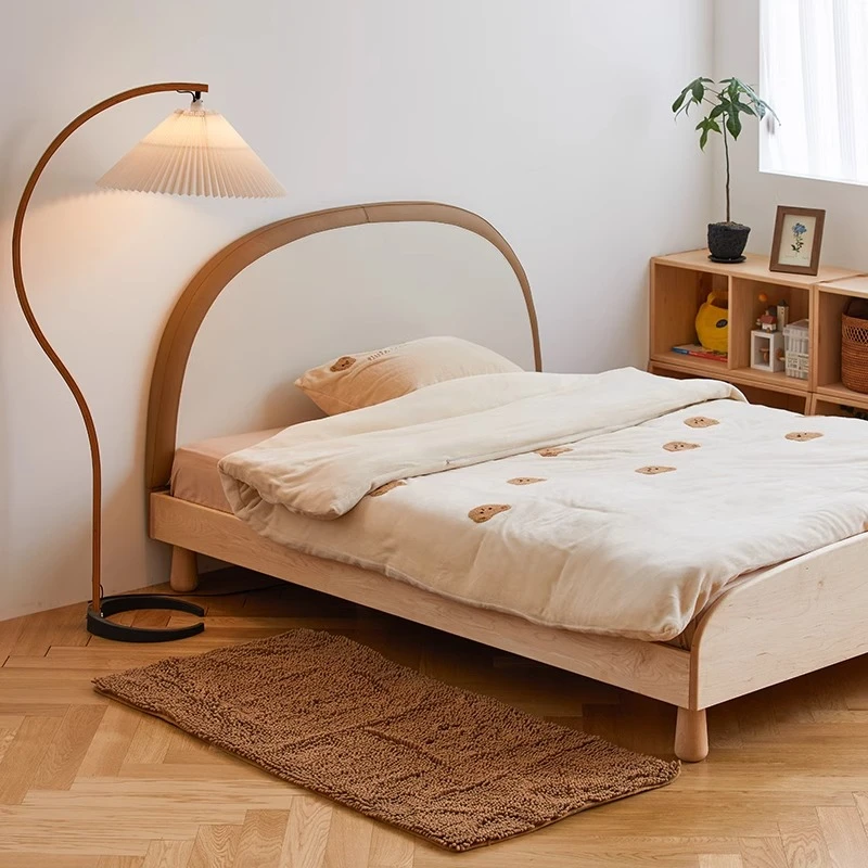 

Solid wood children's with guardrail No bedside frame Floor low Boys and girls Children's room Soft bag