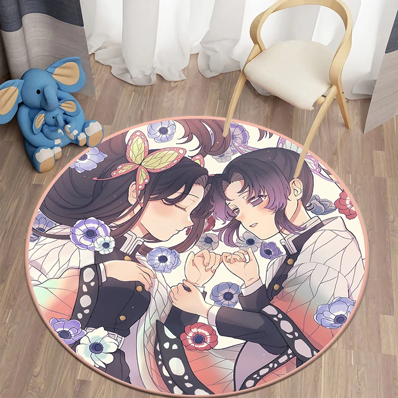 D- Demon Slayer Japanese Anime HD Print Round Carpet.Bedroom,Balcony,Entry Door,Chair Non-slip Mat.Gift,Picnic,Home Decorat,Rug