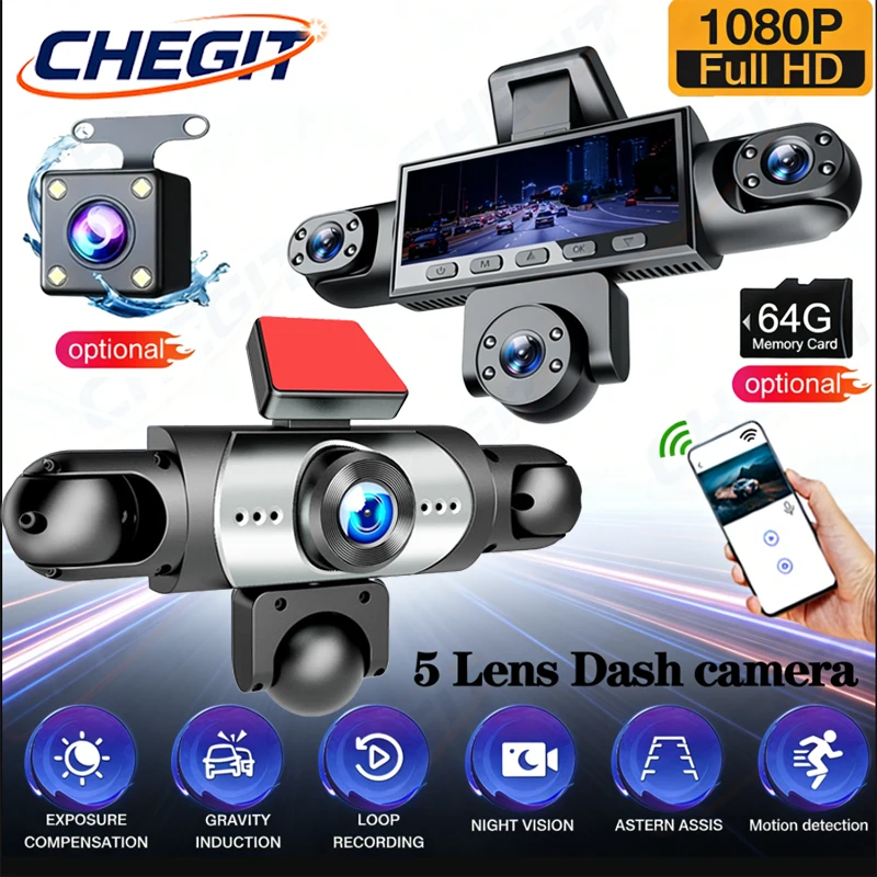 

Новый автомобильный видеорегистратор 5-камерный 1080P с Wi-Fi, обзором 360 градусов (передняя+левая+правая+внутренняя+задняя камеры), видеорекордер, автомобильные аксессуары